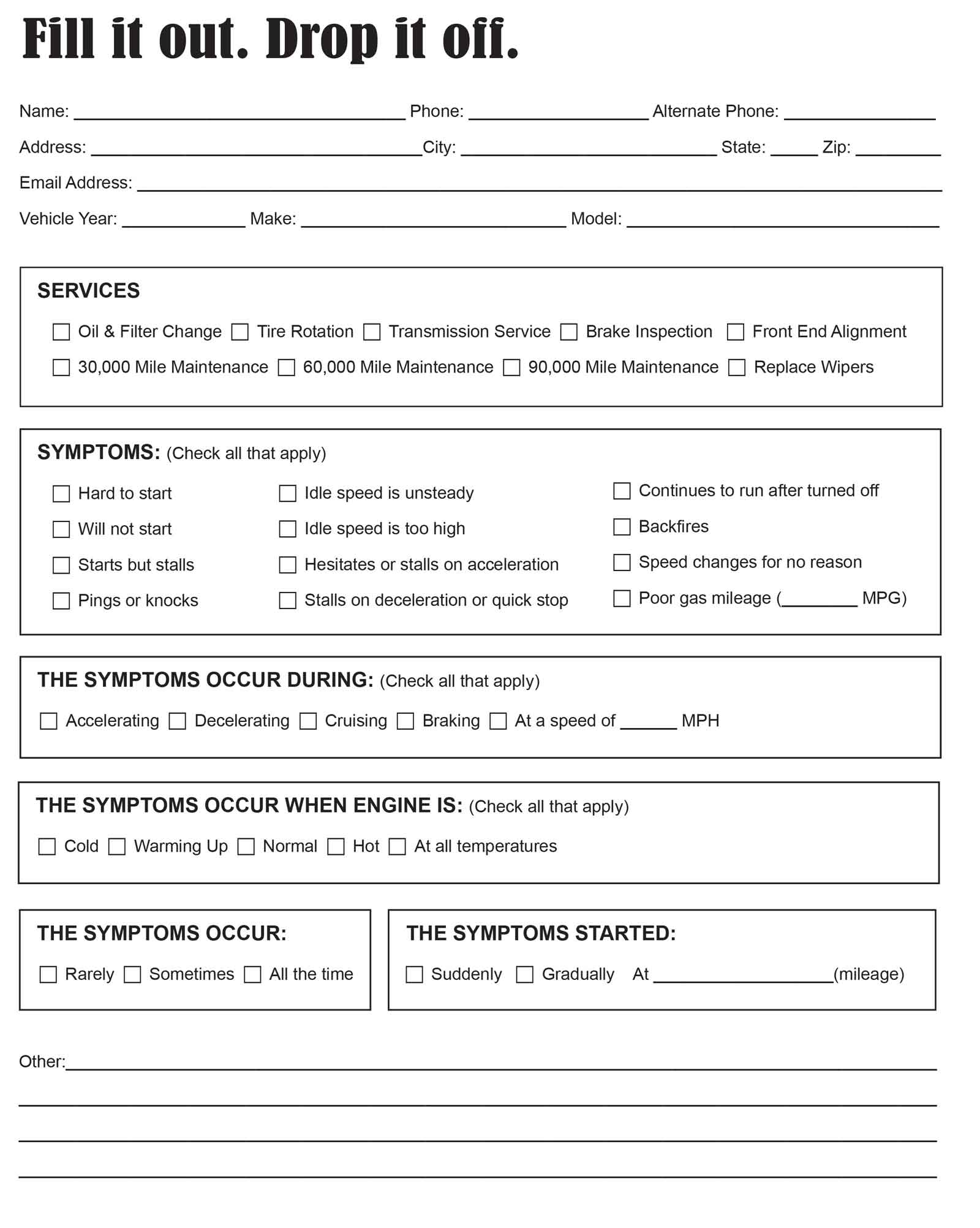 Drop Off Form Drop Off Form